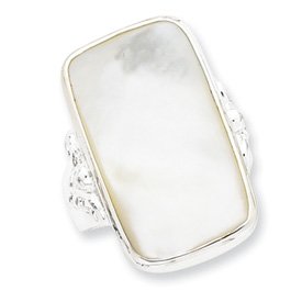 Sterling Silver Rectangle Mother of Pearl Ring - Size 8 - JewelryWeb