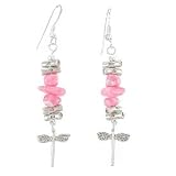 Dragonfly Dangle Earrings in Hill Tribe Silver with Rhodochrosite Beads, #7949