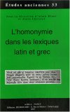L'homonymie dans les lexiques latin et grec book cover