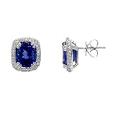 6.19 ct. tw. 18k White Gold Cushion Cut Genuine Fine Quality Deep Rich Color Tanzanite and Diamond Earrings with 5 Year Warranty and Manufacturers Appraisal