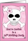 Birthday Party 14 Invitation Pirate Skull Crossbones Pink Card