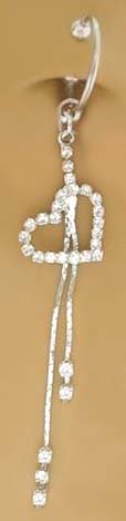 Fake Belly Navel Non Clip on Piercing Cz Clear Long Heart Dangle Ring