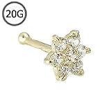 14KT Yellow Gold Nose Bone Ring 7mm Post 4.5mm Christina Flower Cluster CZ 20G FREE Nose Ring Backing