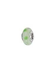 Sterling Silver Lt Green with Green Dots Italian Murano Glass Charm