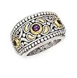 925 Silver, Amethyst & Blue Topaz Ring with 18k Gold Accents (0.65ctw) Sizes 6-8