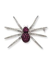 Sterling Silver Black Rhodium Pink CZ Spider Pin