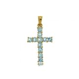14k Yellow Gold Ladies Cross Pendant w Genuine Blue Topaz