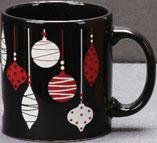 Festive Holiday Ornaments on Black Mug by Waechtersbach - Set of 4