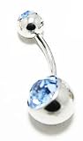 Body Jewelry - Classic Silver Belly Ring with Light Blue Rhinestone (14g) - Navel Ring (1 pc)