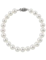 14K White Gold 7-7.5mm AAA Quality White Freshwater Pearl Strand Bracelet, 8 Inch