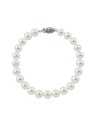 14K White Gold 6.5-7mm AAA+ Quality White Freshwater Pearl Strand Bracelet, 8 Inch