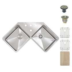 Ticor Corner Undermount 16-gauge Stainless Steel Square Kitchen Sink