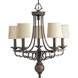 Five-light Petite Chandelier With Ecru Linen Pleat - Roasted Java