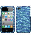 Apple Iphone 4, Zebra Skin (B Blue/Dr Blue) Diamante Protector Cover