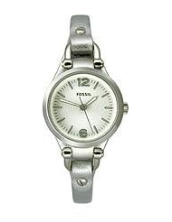 Fossil Georgia Three-Hand Leather Watch - Metallic Silver Es3424