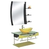Versa 36 Inch Bathroom Vanity with Glass Countertop & ZHJ48 Mirror - Gold