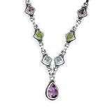 .925 Silver & Semi-Precious Stone Necklace- 17.5 IN