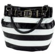 Black and White Stripe Bucket Style Handbag