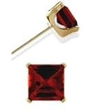 1.50Ct. Created 5mm Square Princess Cut Ruby 14 Karat Yellow Gold Stud Earrings
