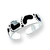 Sterling Silver Black Enameled Feet Toe Ring