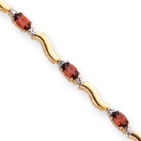 14k Fancy Diamond Garnet Bracelet - 7 Inch - Lobster Claw