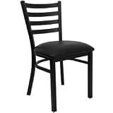 Black Ladder Back Metal Restaurant Dining Chair - Black Vinyl Seat [XU-DG694BLAD-BLKV-GG]