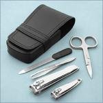 Black Leather 5 Piece Travel Manicure Set Kit