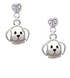 Small Outline Dog Face Mini Heart Charm Earrings