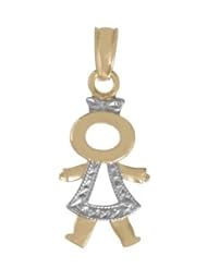 Gold Misc Baby Charm Pendant Little Girl W Bow Pendant Cut-out & Textured Whit
