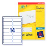 Avery J8163 Quick-DRY white address inkjet labels, 99.1 x 38.1mm label size, 14 labels per A4 sheet, BOX of 100 sheets