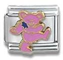 Clearly Charming Pink Dancing Bear Grateful Dead Italian Charm Bracelet Link
