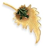 14k Enameled Frog in Leaf Pin