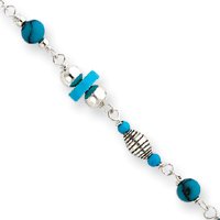 Sterling Silver Created Turquoise Anklet Bracelet - 9 Inch - Spring Ring - JewelryWeb