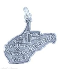 Sterling Silver WEST VIRGINIA State Map Outline Word Charm
