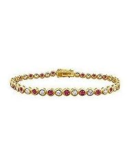 Ruby and Diamond Tennis Bracelet : 18K Yellow Gold - 3.00 CT TGW