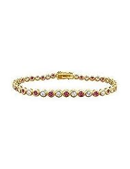 Ruby and Diamond Tennis Bracelet : 18K Yellow Gold - 4.00 CT TGW