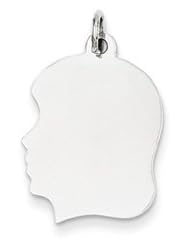 Genuine IceCarats Designer Jewelry Gift 14K White Gold Plain Medium Facing Left Engravable Girl Charm