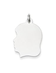 Genuine IceCarats Designer Jewelry Gift 14K White Gold Plain Medium Facing Left Engravable Girl Charm