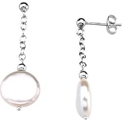 Sterling Silver Freshwater Cultured White Coin Pearl Earrings