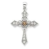 14k White Gold Champagne & White Diamond Cross Pendant