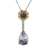 21uN5rZJ5EL. SL160  13 Carat Aquamarine, Saphire &Diamond 18K Two Tone Gold Vintage Necklace