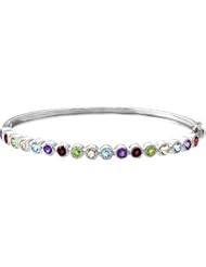 Genuine Multi-Gemstone Bangle Bracelet Sterling Silver