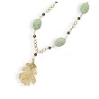 24K Gold Dipped Genuine Oak Leaf Drop Necklace Howlite and Swarovski Crystal