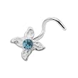 Sterling Silver Aqua Four Petal Flower Nose Ring Made with SWAROVSKI ELEMENTS