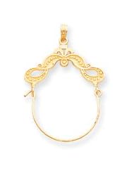 14k Gold Polished Ribbon Decorated Charm Holder