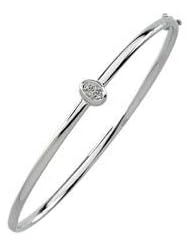 Jewelplus .035 ct tw Diamond Fashion Bangle Bracelet 14K White .03 Ctw