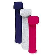 3 Pairs of Pure Cotton Cable Knit Tights