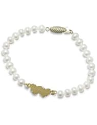 14K Yellow Gold 3.5-4mm Freshwater Pearl Dble Heart Id 5" Bracelet