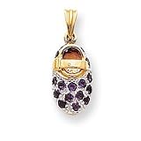 14k & Rhodium Prong-Set February/Amethyst Baby Shoe Pendant