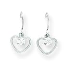 14k White Gold CZ (Cubic Zirconia) Heart Shaped Dangle Wire Earrings